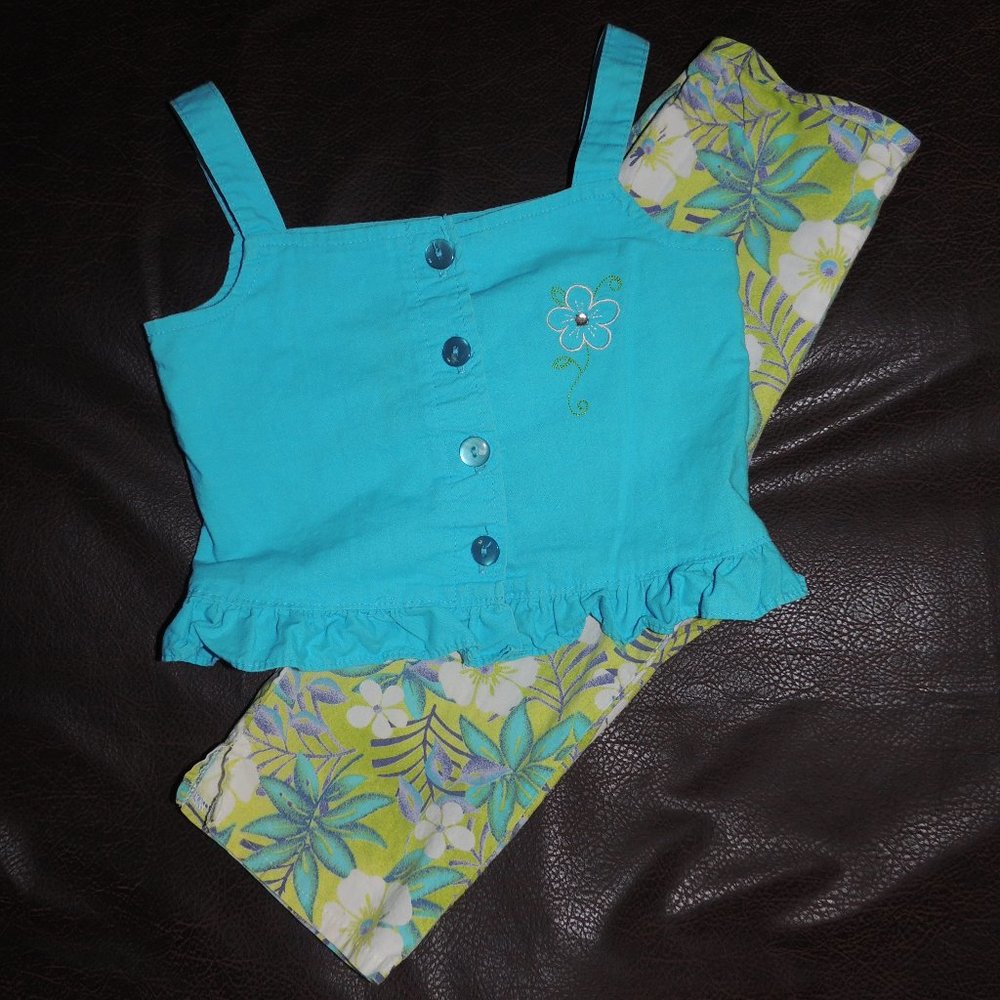 In Design - Girl's Embroidered Halter Top & Tropical Fauna Capri Set